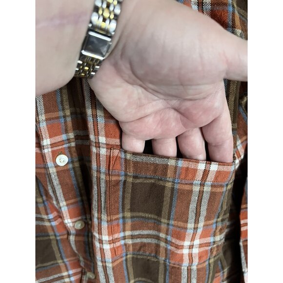 Narragansett Traders Mens Button-Up Plaid Shirt Brown/Orange Long Sleeve 2XL - Picture 2 of 6